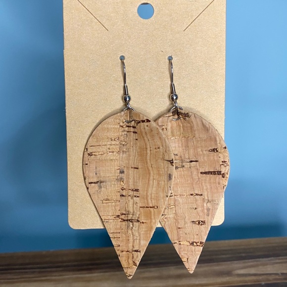 Cork Wood Inspired Reverse Teardrop Earrings - Picture 2 of 4
